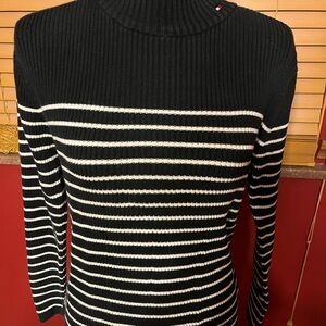 Tommy Hilfiger navy and white striped turtleneck